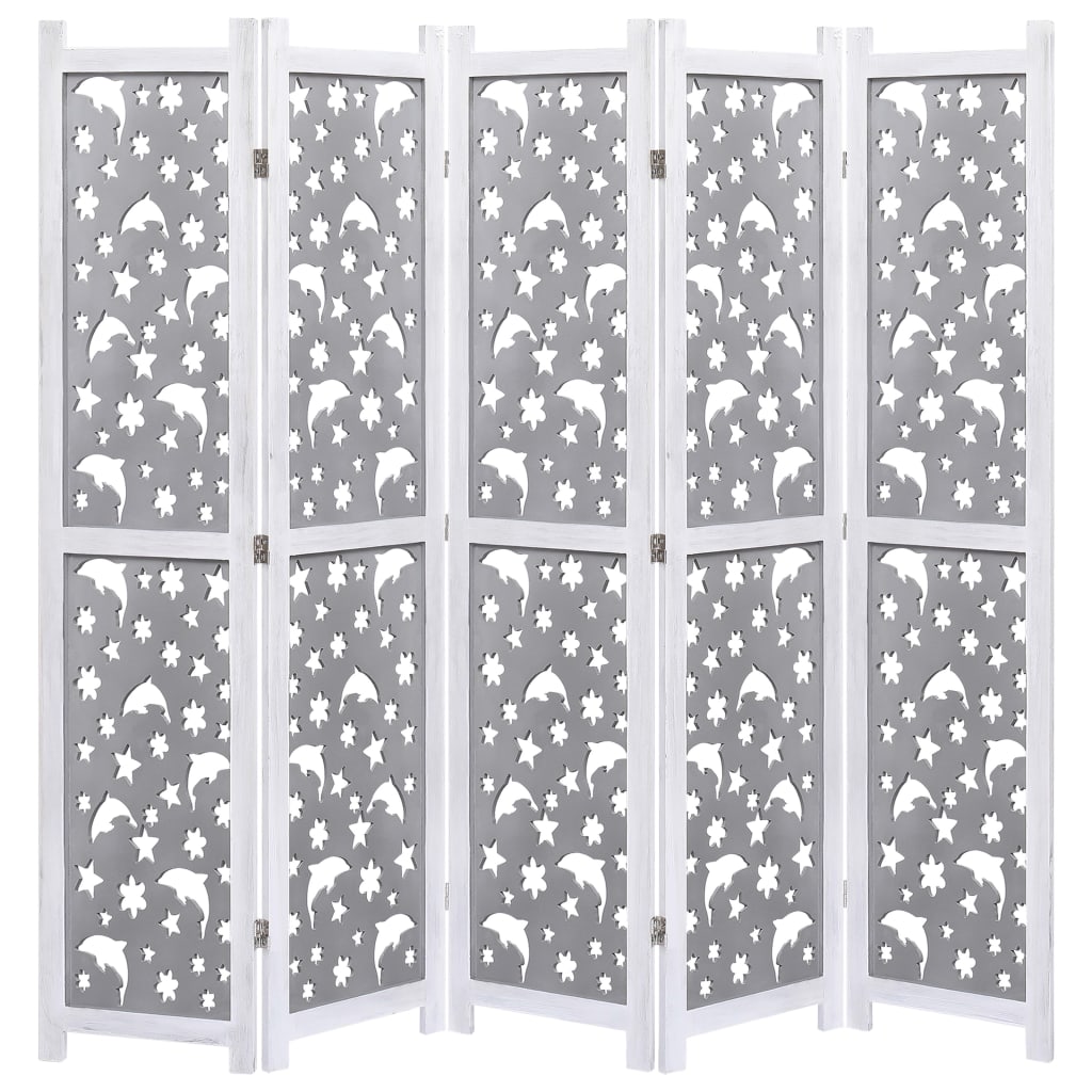 5-Panel Room Divider Gray 68.9"x65" Solid Wood