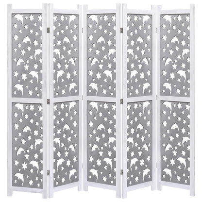 5-Panel Room Divider Gray 68.9"x65" Solid Wood