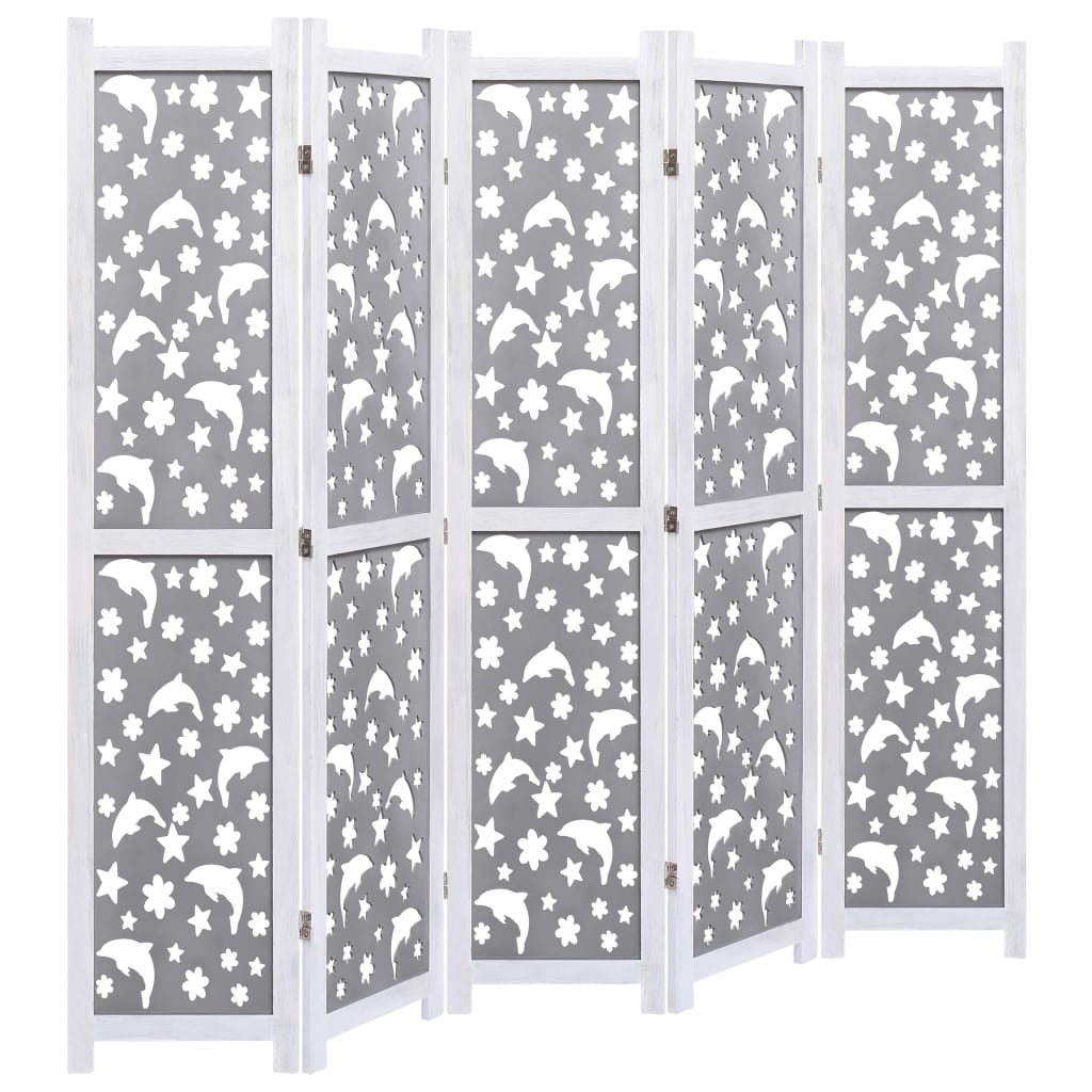 5-Panel Room Divider Gray 68.9"x65" Solid Wood