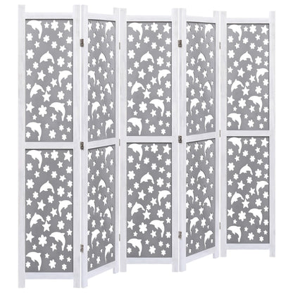 5-Panel Room Divider Gray 68.9"x65" Solid Wood