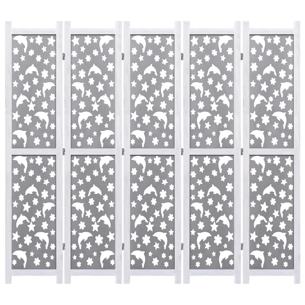 5-Panel Room Divider Gray 68.9"x65" Solid Wood