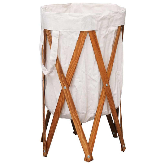 Folding Laundry Basket Cream Wood and Fabric