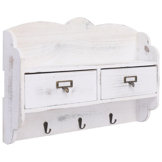 Coat Rack | White | Paulownia and Poplar Wood | Medium | Wall Mounted