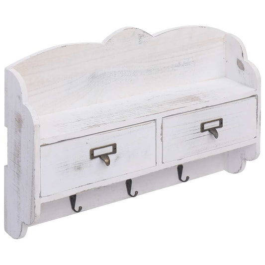 Coat Rack | White | Paulownia and Poplar Wood | Medium | Wall Mounted