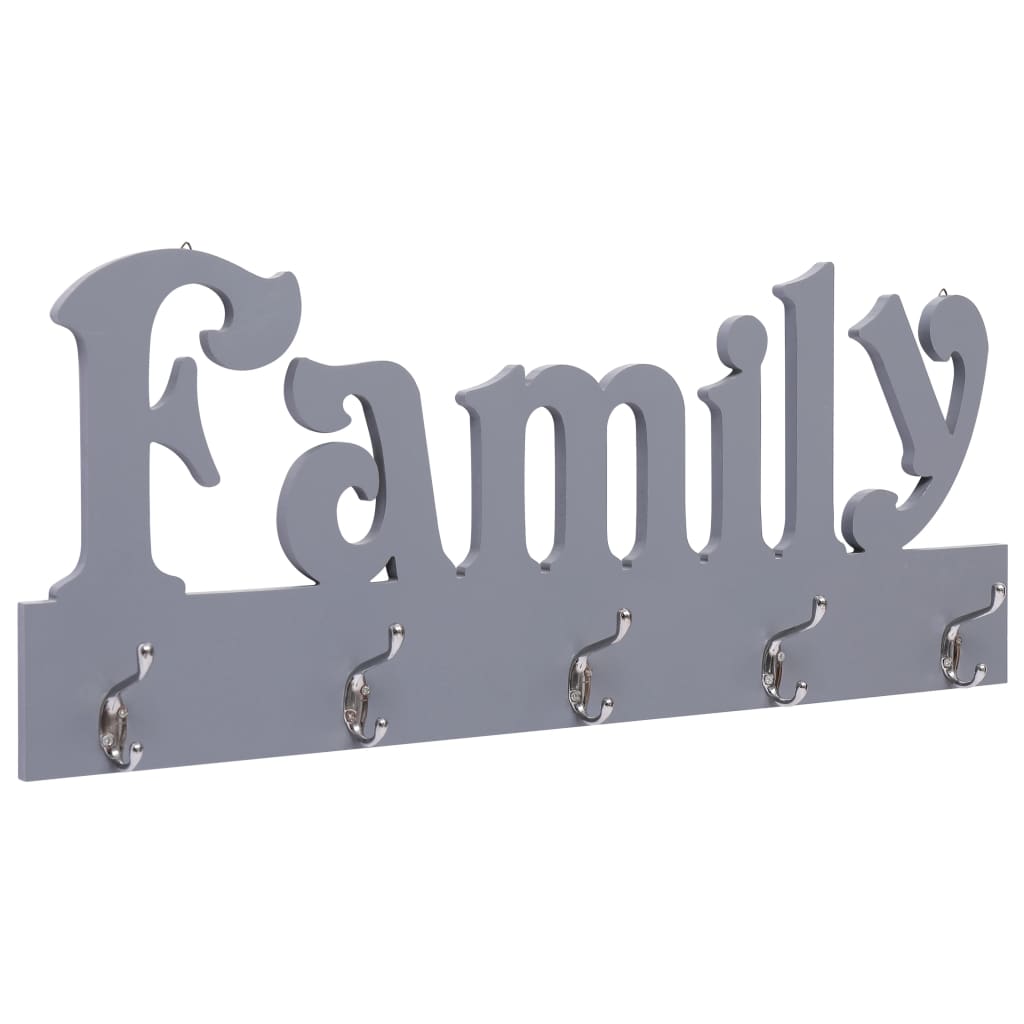 Wall Mounted Coat Rack FAMILY Grey 74x29.5 cm