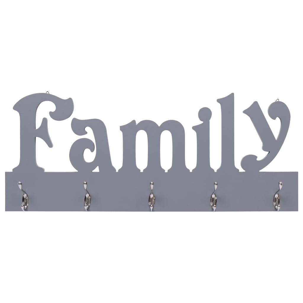 Wall Mounted Coat Rack FAMILY Grey 74x29.5 cm