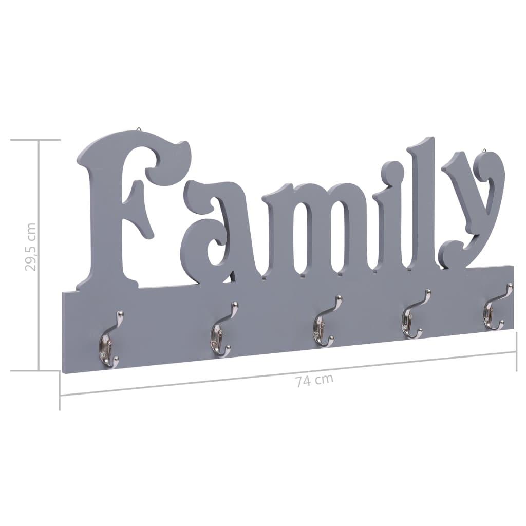 Wall Mounted Coat Rack FAMILY Grey 74x29.5 cm