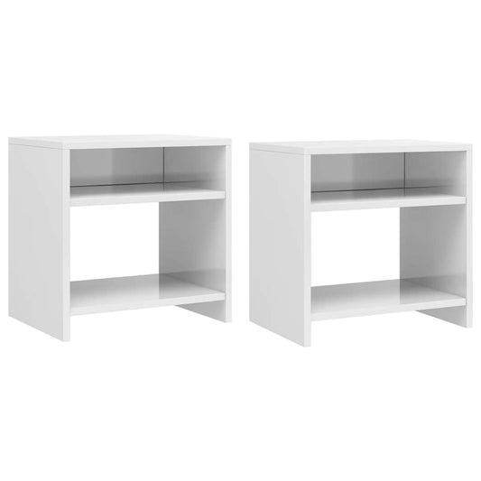 Bedside Cabinet | Set of 2 | High gloss white | Engineered wood