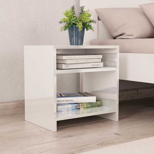 Bedside Cabinet | Set of 2 | High gloss white | Engineered wood