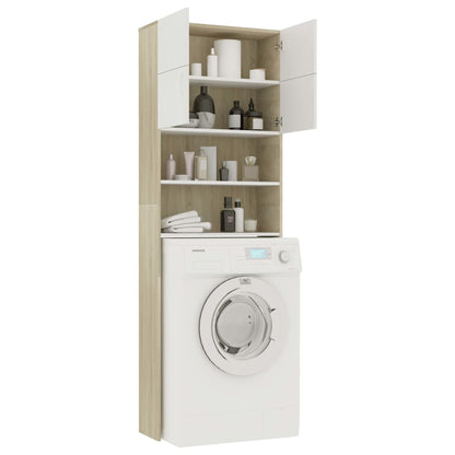 Washing Machine Cabinet White and Sonoma Oak 64x25.5x190 cm