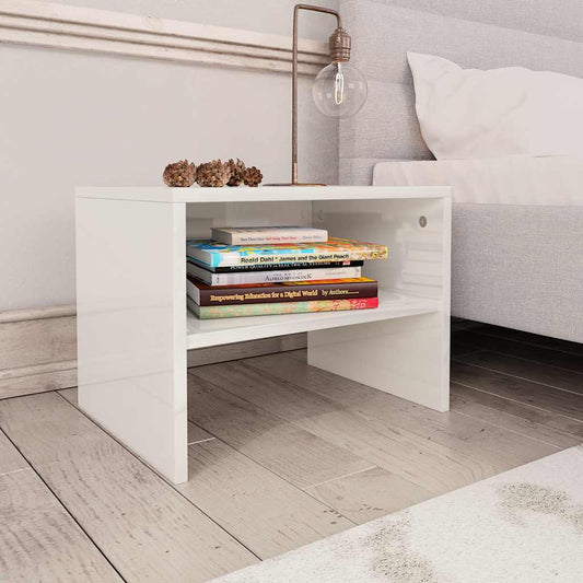 Bedside Cabinet | Set of 2 | High gloss white | Engineered wood | Small