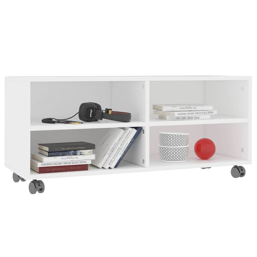 800180 vidaXL TV Cabinet with Castors White 90x35x35 cm Engineered Wood