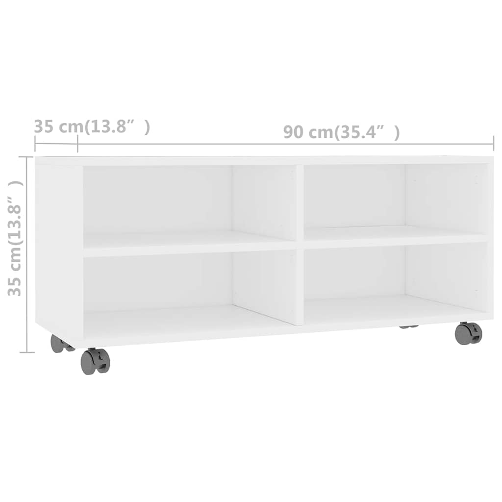 800180 vidaXL TV Cabinet with Castors White 90x35x35 cm Engineered Wood