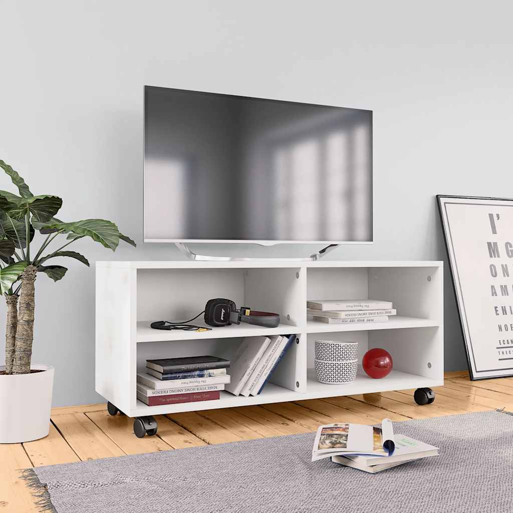 800180 vidaXL TV Cabinet with Castors White 90x35x35 cm Engineered Wood