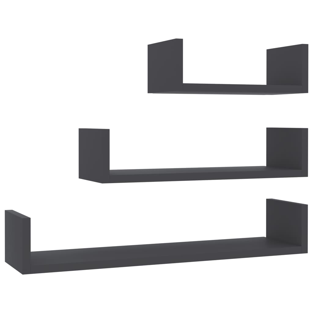 vidaXL Shelf Set of 3 Gray Engineered wood Various sizes up to 23.6 in