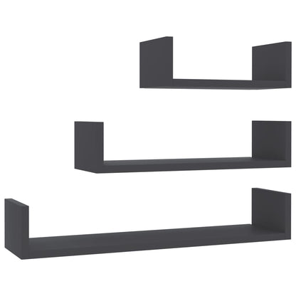 vidaXL Shelf Set of 3 Gray Engineered wood Various sizes up to 23.6 in