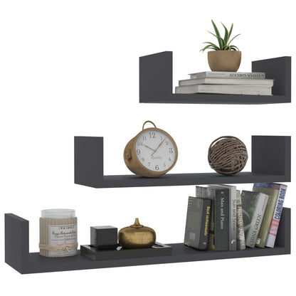 vidaXL Shelf Set of 3 Gray Engineered wood Various sizes up to 23.6 in