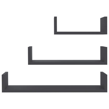 vidaXL Shelf Set of 3 Gray Engineered wood Various sizes up to 23.6 in