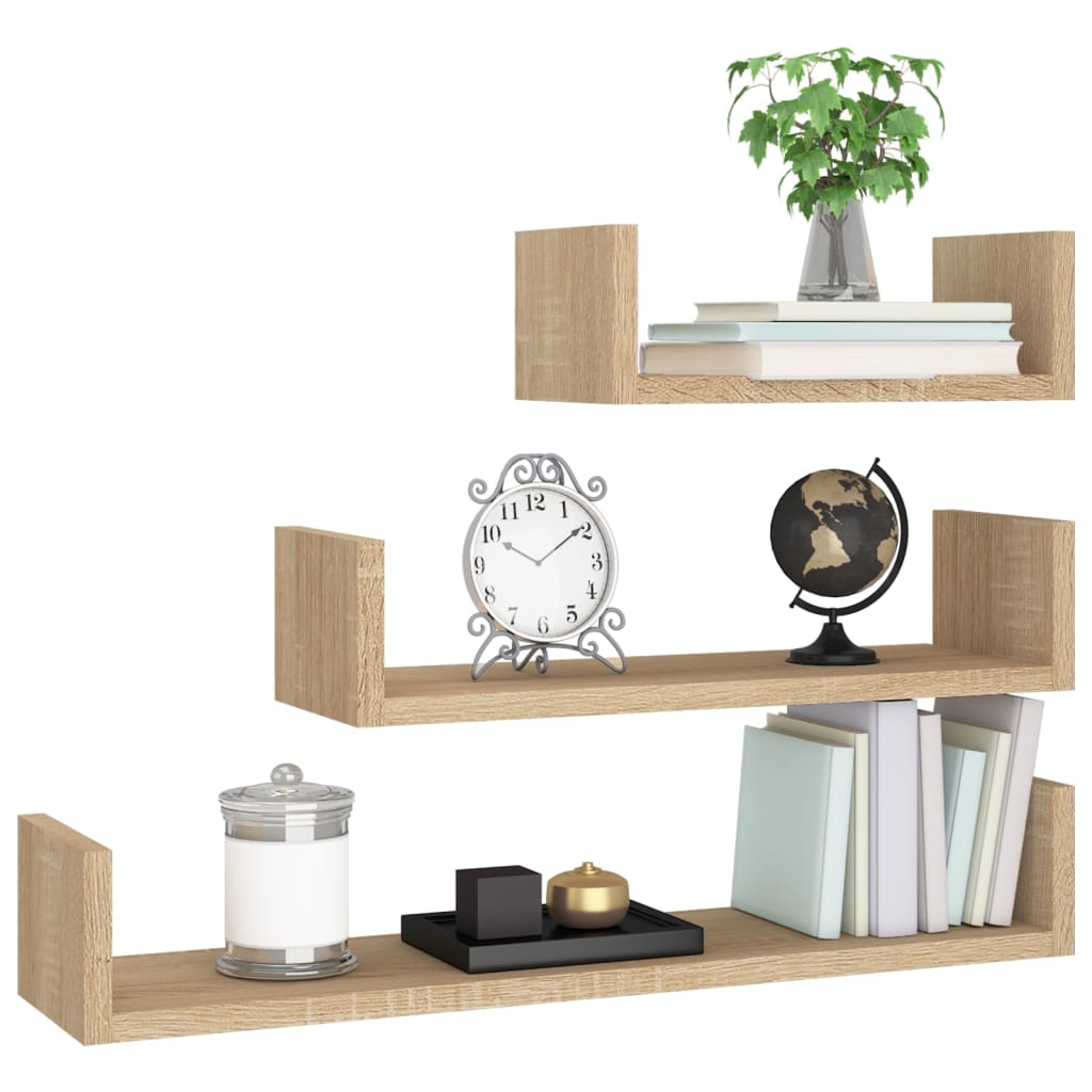 vidaXL Shelf Set of 3 Sonoma oak Engineered wood Small, Medium, Large