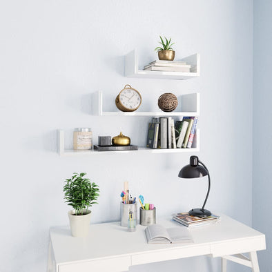 Wall Display Shelf 3 pcs High Gloss White Engineered Wood