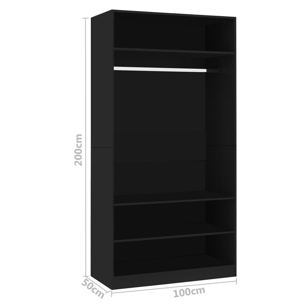 Wardrobe Black 100x50x200 cm Engineered Wood