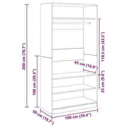 Wardrobe Black 100x50x200 cm Engineered Wood