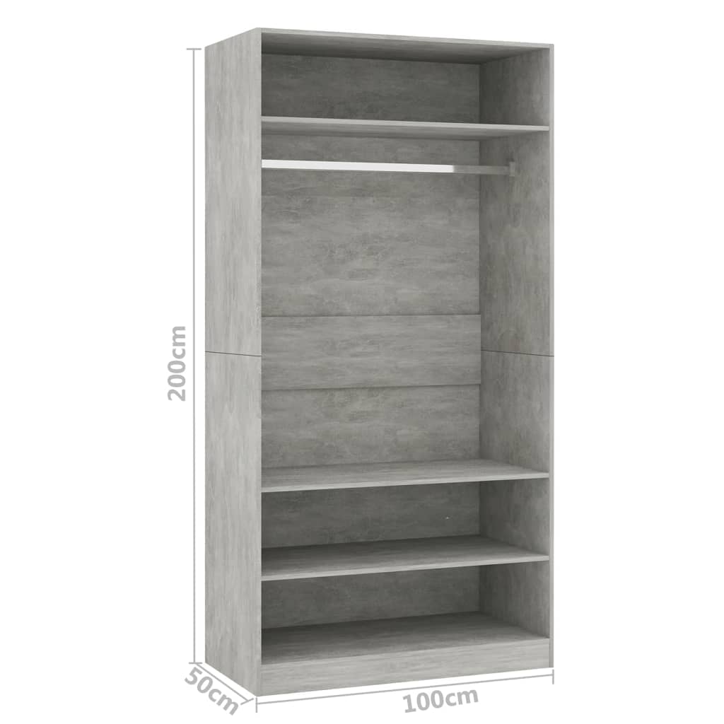 Wardrobe Concrete Grey 100x50x200 cm Engineered Wood