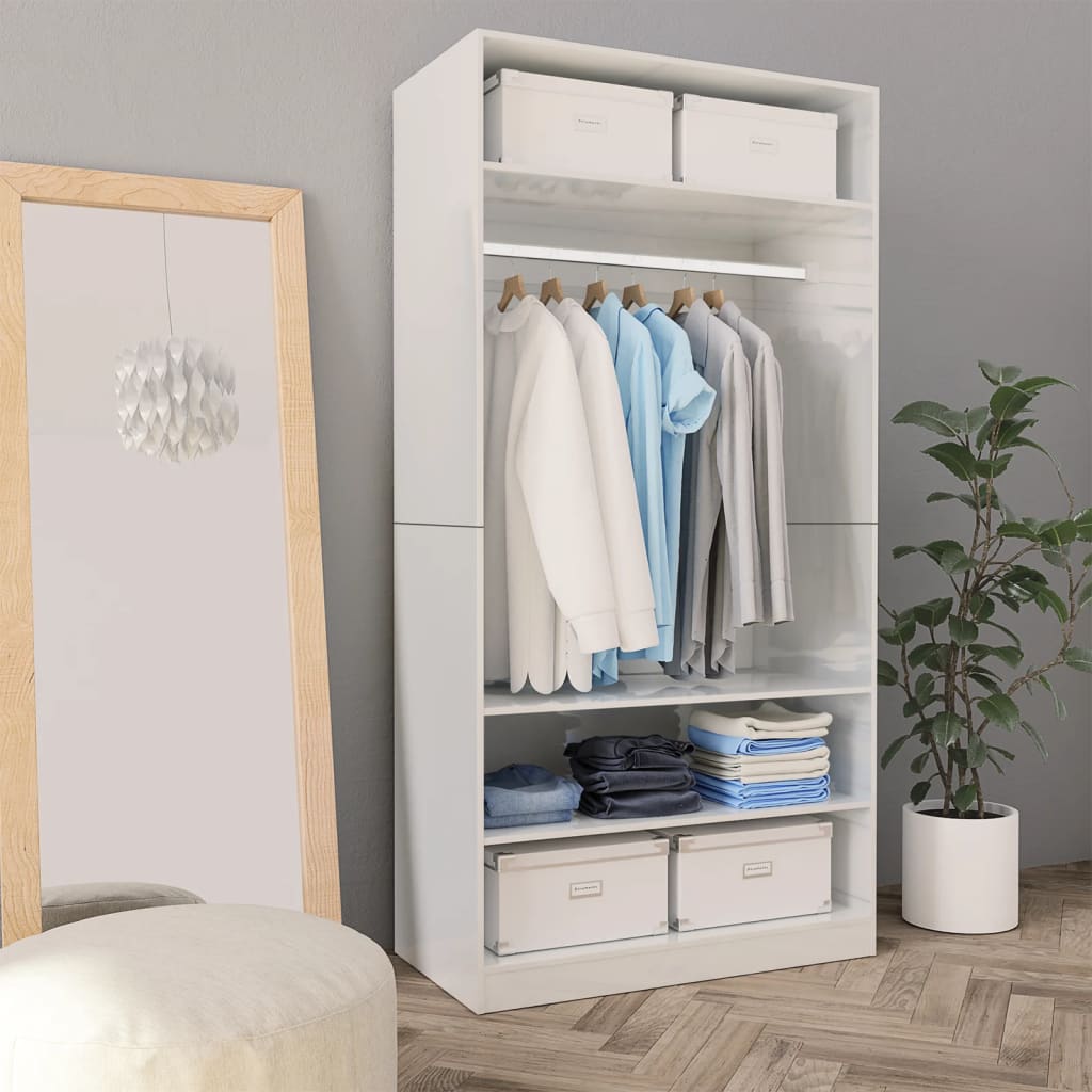 Wardrobe High Gloss White 100x50x200 cm Engineered Wood