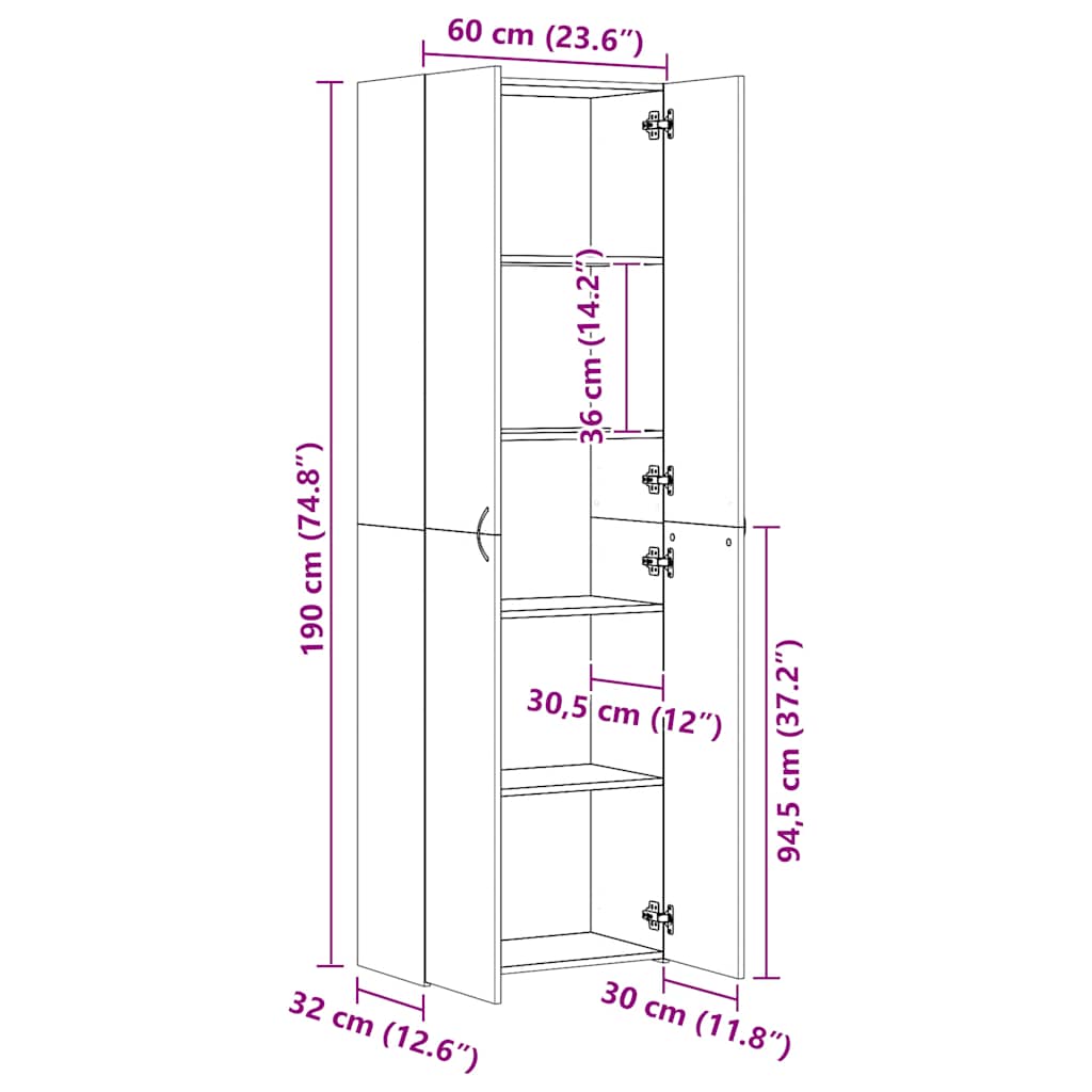 Office Cabinet | Sonoma oak | Engineered wood | 190 cm height
