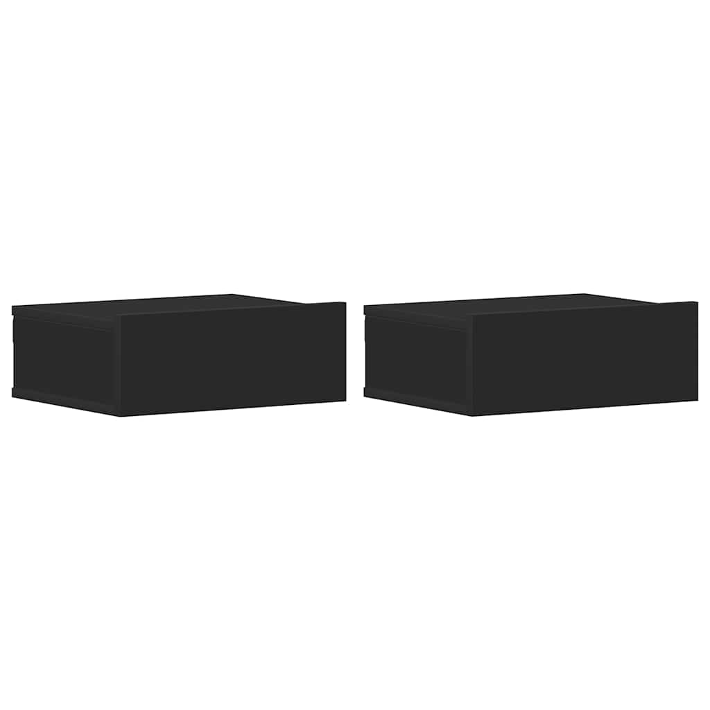 Floating Nightstand | Set of 2 | Black | Engineered wood | Compact