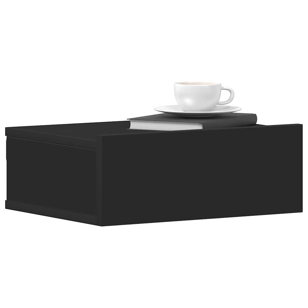 Floating Nightstand | Set of 2 | Black | Engineered wood | Compact
