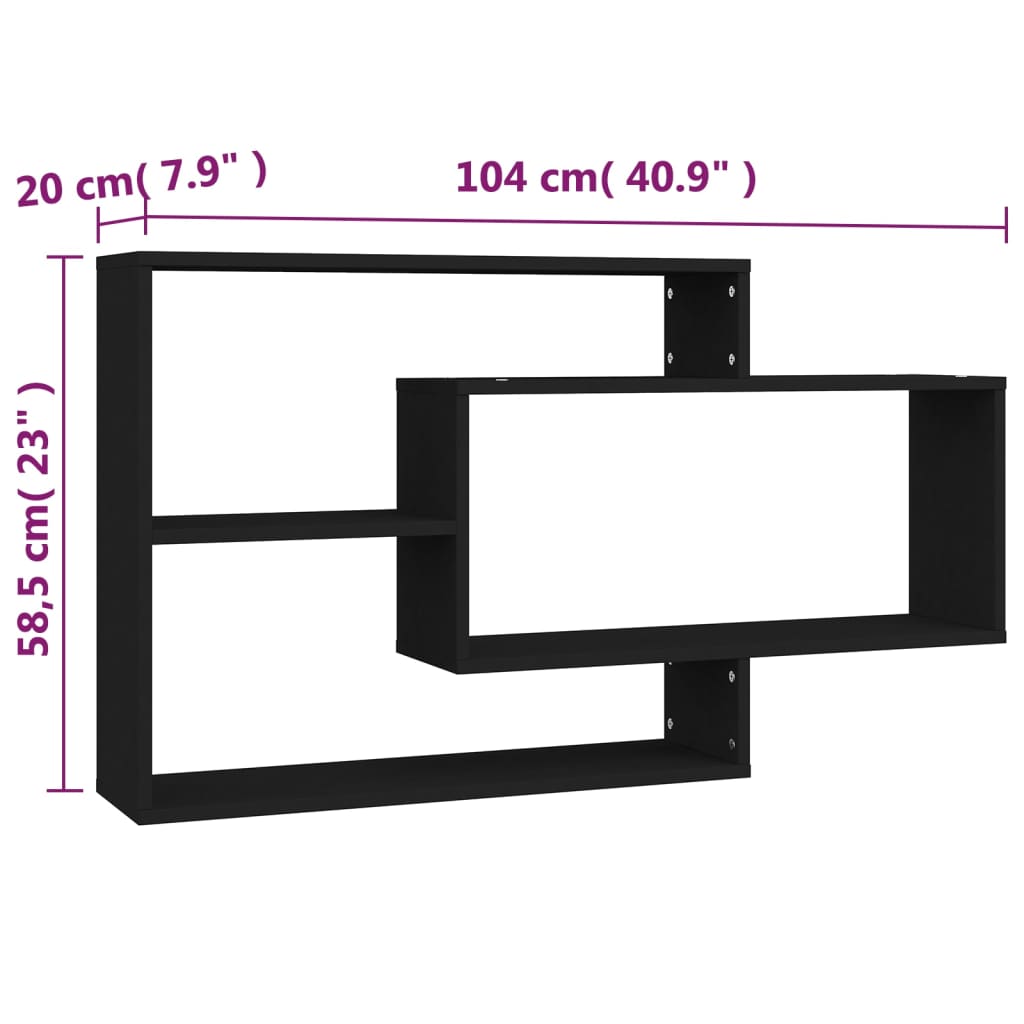 Wall Shelf Black 104x20x58.5 cm Engineered Wood