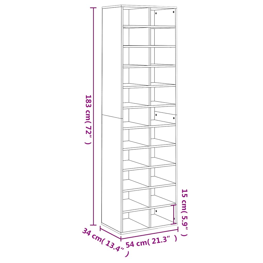 Shoe Cabinet Black 21.3"x13.4"x72" Engineered Wood