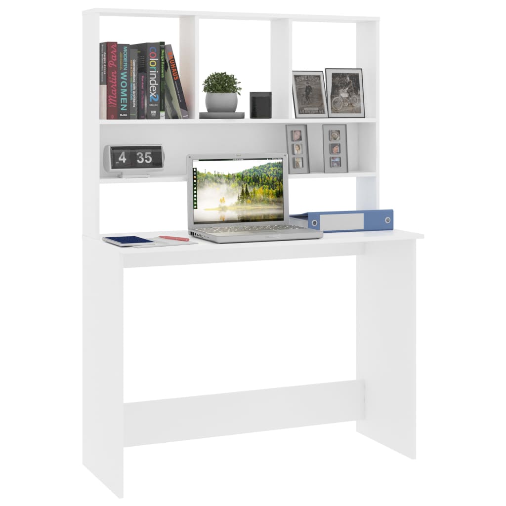 Desk with Shelves White 43.3"x17.7"x61.8" Engineered Wood