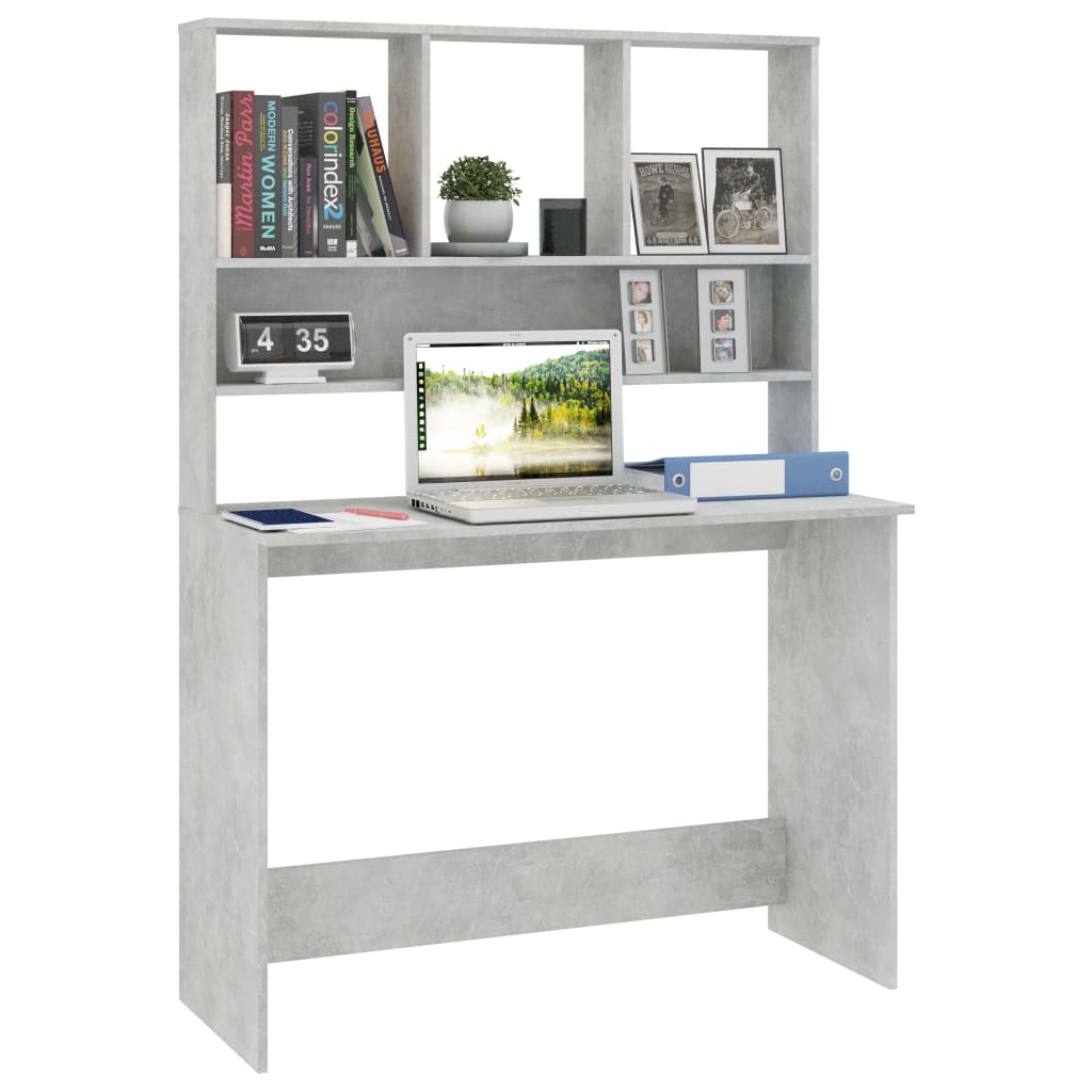 Desk with Shelves Concrete Gray 43.3"x17.7"x61.8" Engineered Wood