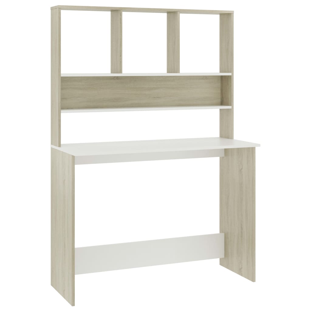 Desk with Shelves White and Sonoma Oak 43.3"x17.7"x61.8" Engineered Wood