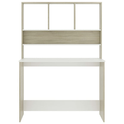 Desk with Shelves White and Sonoma Oak 43.3"x17.7"x61.8" Engineered Wood