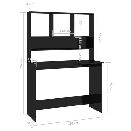 Desk | High gloss black | Engineered wood | 110x45x157 cm | Desk