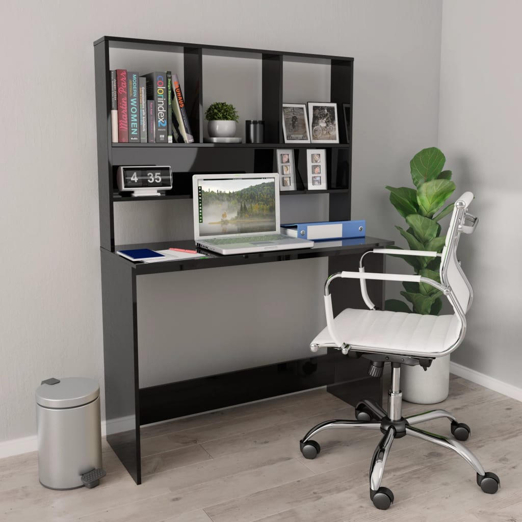 Desk | High gloss black | Engineered wood | 110x45x157 cm | Desk