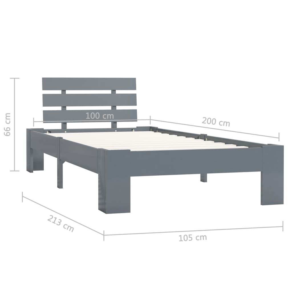 Bed Frame | Grey | Solid Pine Wood and Plywood | Single | Durable