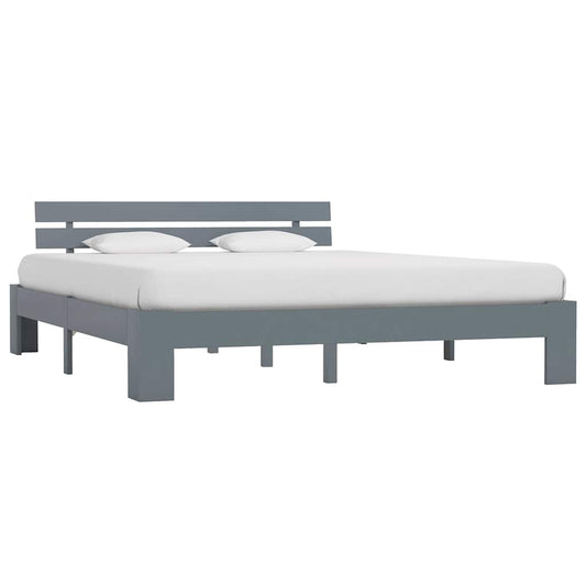 Bed Frame | Grey | Solid Pine Wood and Plywood | 160x200 cm | Durable