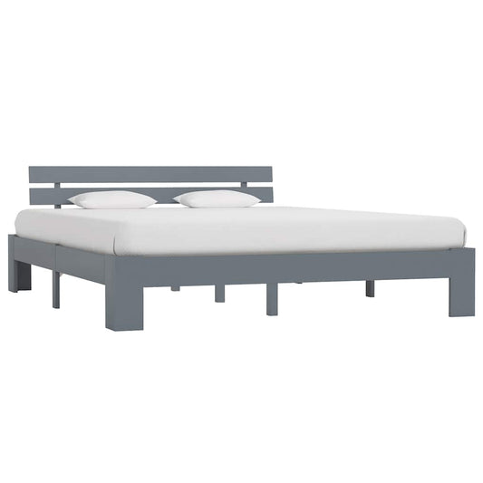 Bed Frame without Mattress Grey Solid Pine Wood 180x200 cm Super King