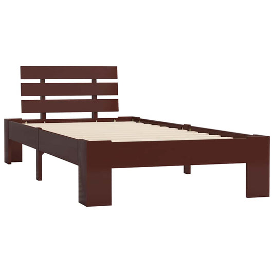 Bed Frame without Mattress Dark Brown Solid Pine Wood 90x200 cm