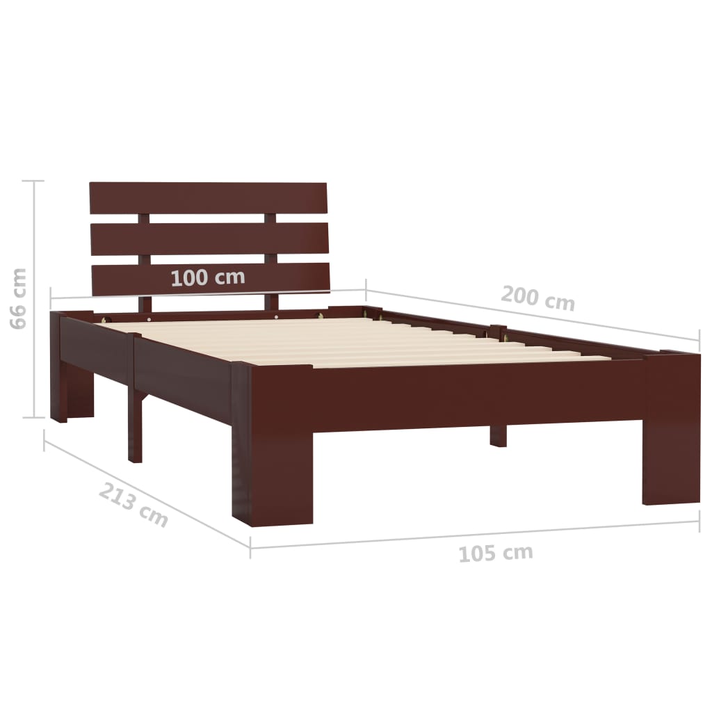 Bed Frame | Dark brown | Pine wood, Plywood | 100x200 cm | Durable