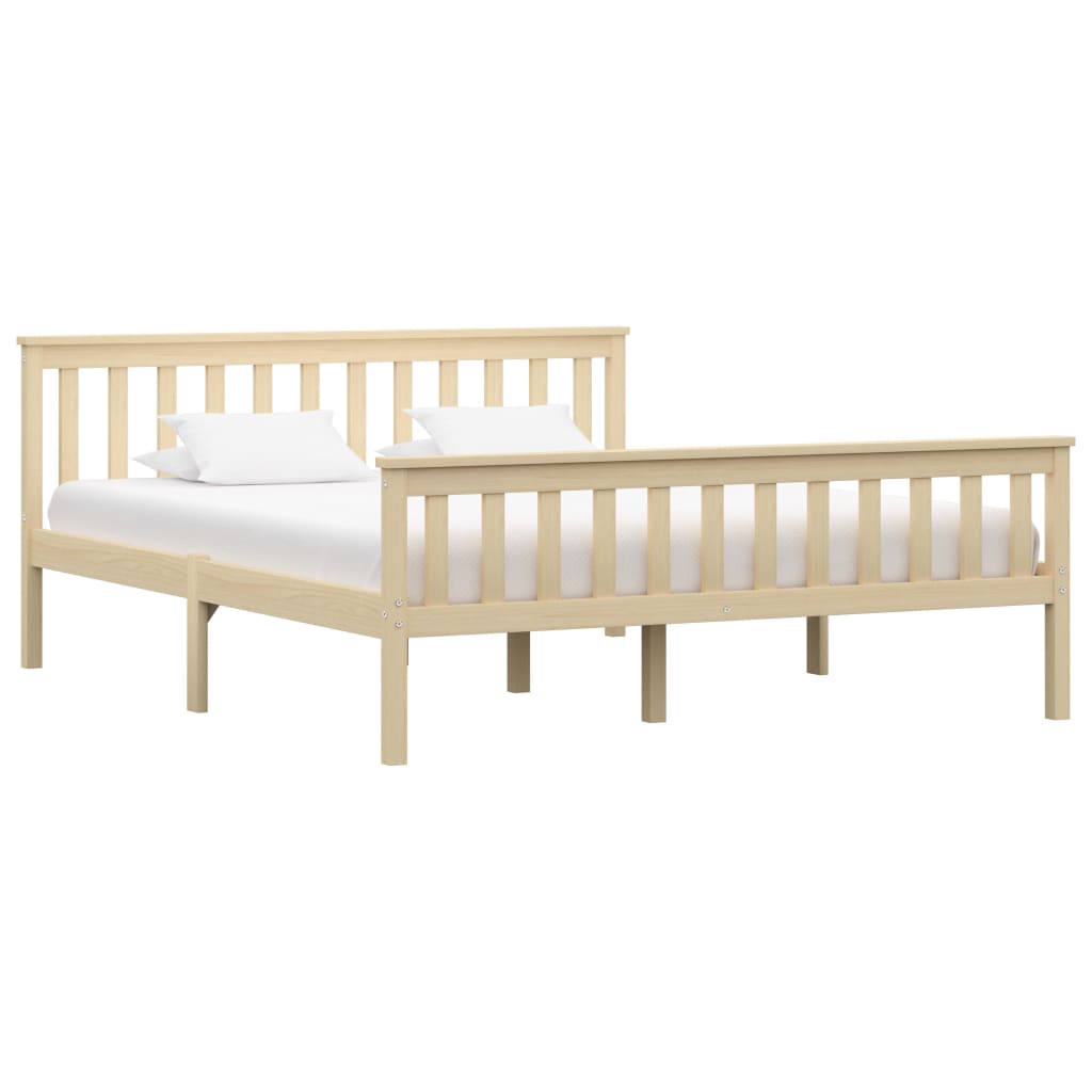 Bed Frame | Natural Light Wood | Solid Pinewood, Plywood Slats