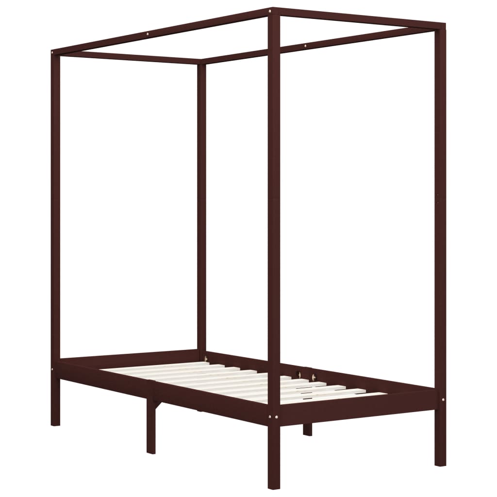 Bed Frame | Dark Brown | Solid Pine Wood and Plywood Slats | 90 x 200 cm