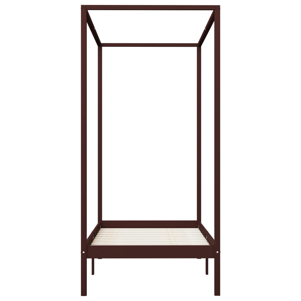 Bed Frame | Dark Brown | Solid Pine Wood and Plywood Slats | 90 x 200 cm