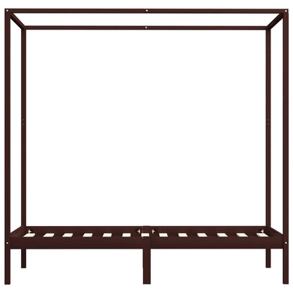 Bed Frame | Dark Brown | Solid Pine Wood | Single | Decorative Inlays