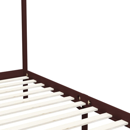 Bed Frame | Dark Brown | Solid Pine Wood | Single | Decorative Inlays