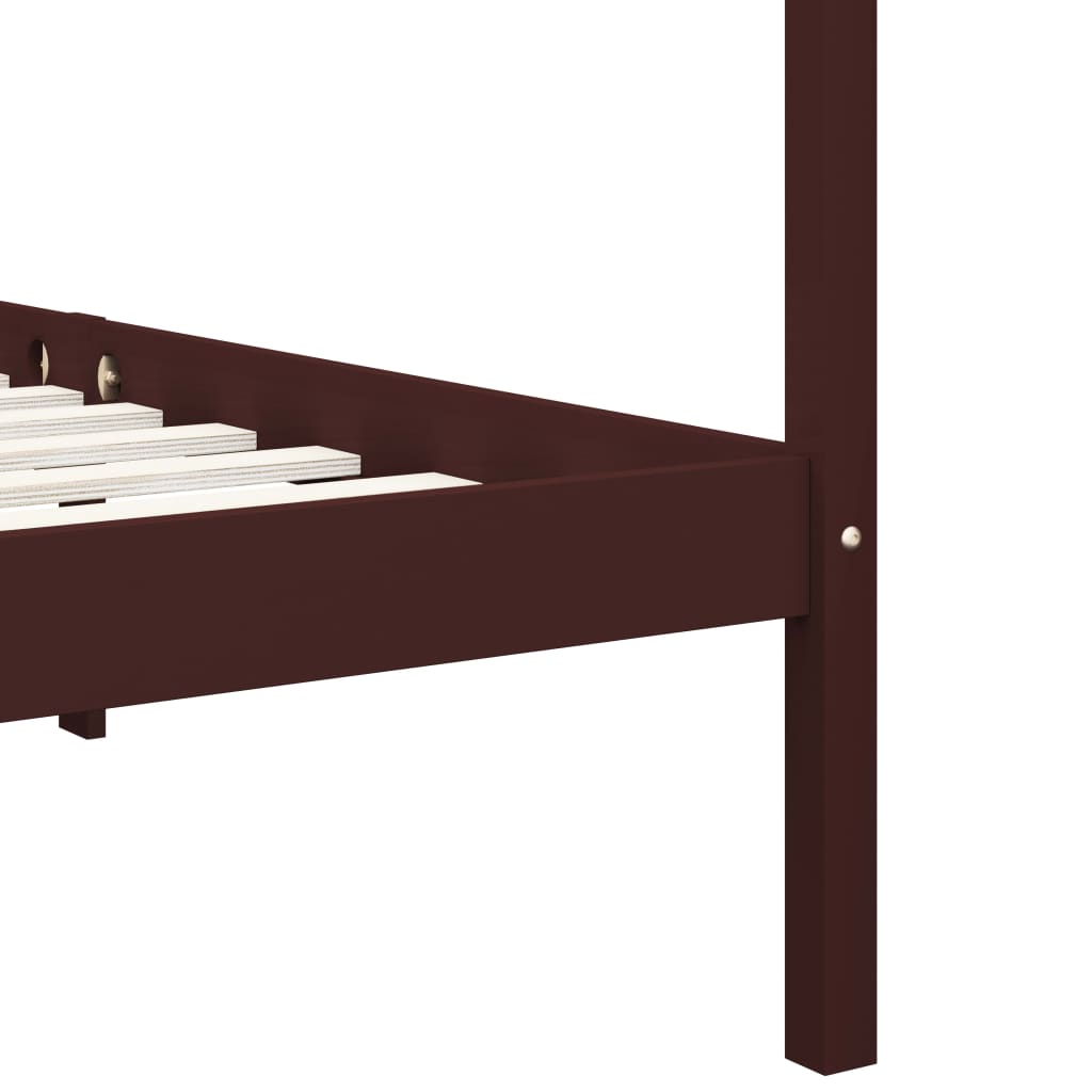 Bed Frame | Dark Brown | Solid Pine Wood | Single | Decorative Inlays